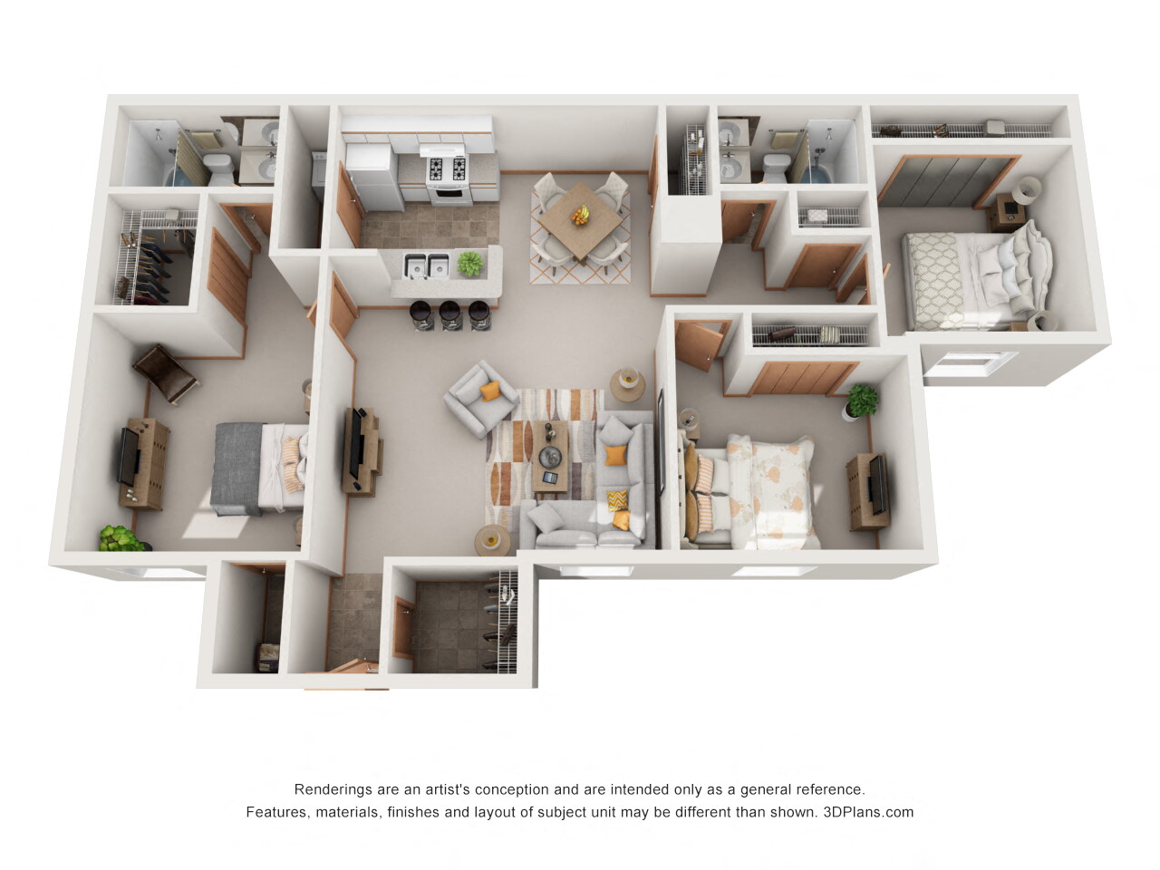 Floor plan for 3 beds, 2 baths, 1159 sqft